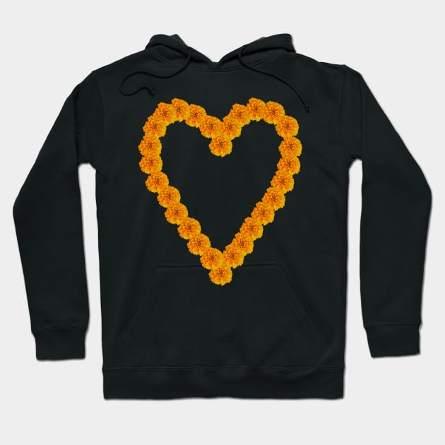 Orange Marigold Floral Heart with BACK PRINT Hoodie by ellenhenryflorals